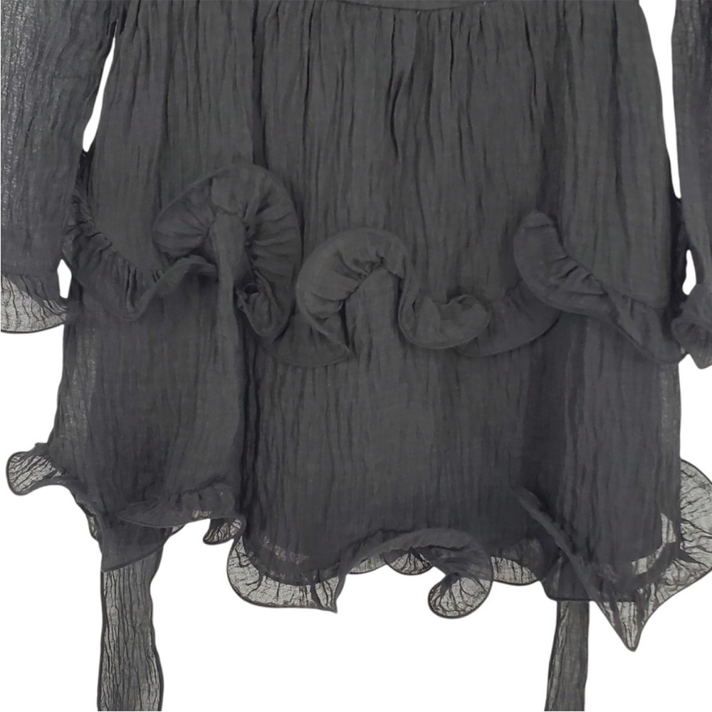 SAINTS + SECRETS BLACK SHEER RUFFLE
LONG SLEEVE V-NECK Dress Size: Small - Picture 3 of 6
